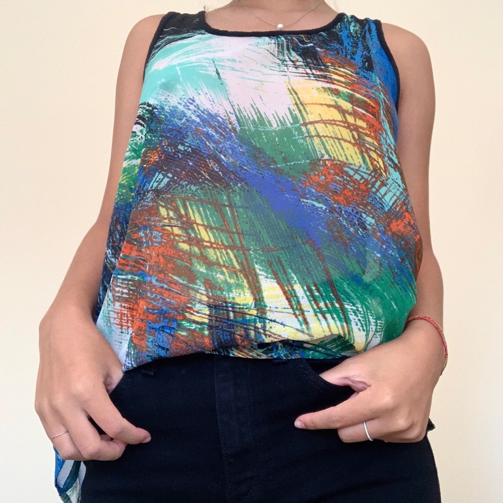 Multicolored sheer sleeveless blouse